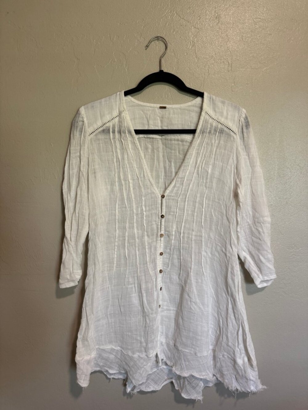 Free People White Gauze Pintuck Button Front Tunic Top Estimated Small